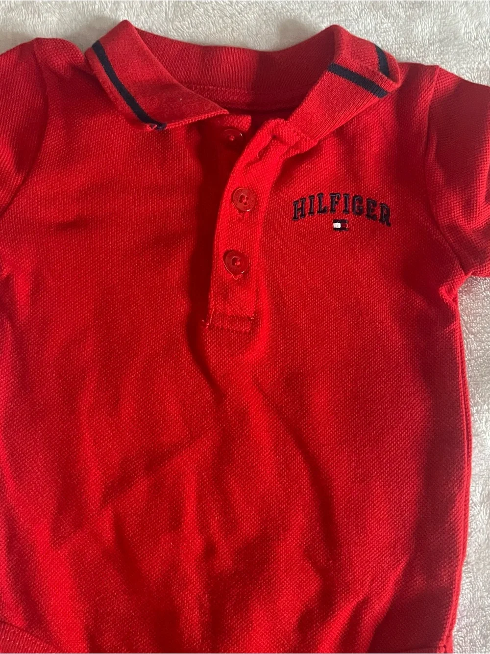 Tommy Hilfiger Baby Boy Red Polo Bodysuit & Logo Printed Twill Shorts Set 3~6M